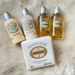 NEW L’Occitane Travel Set Amande/Almond Oil Soap Shampoo and Body Set/5 Pieces